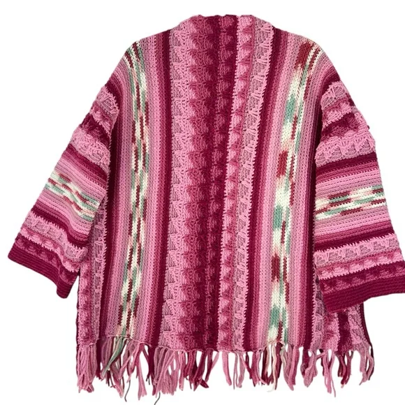 Honeybea Upcycled Vintage Afghan Sweater Cardigan OS Pink - Picture 2 of 13